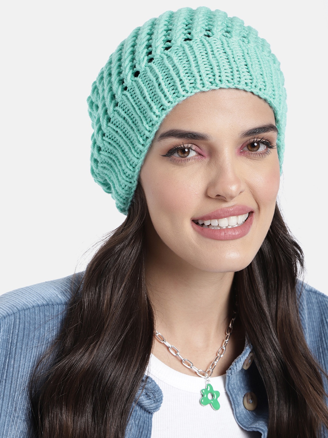 

Magic Needles Unisex Green Self Design Beanie