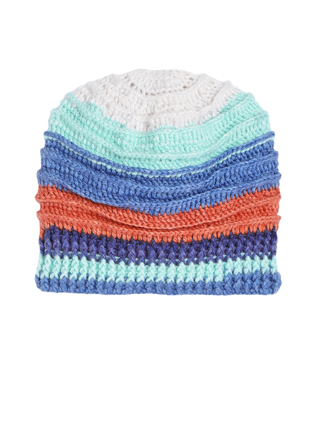 

Magic Needles Unisex Blue & Orange Colourblocked Beanie