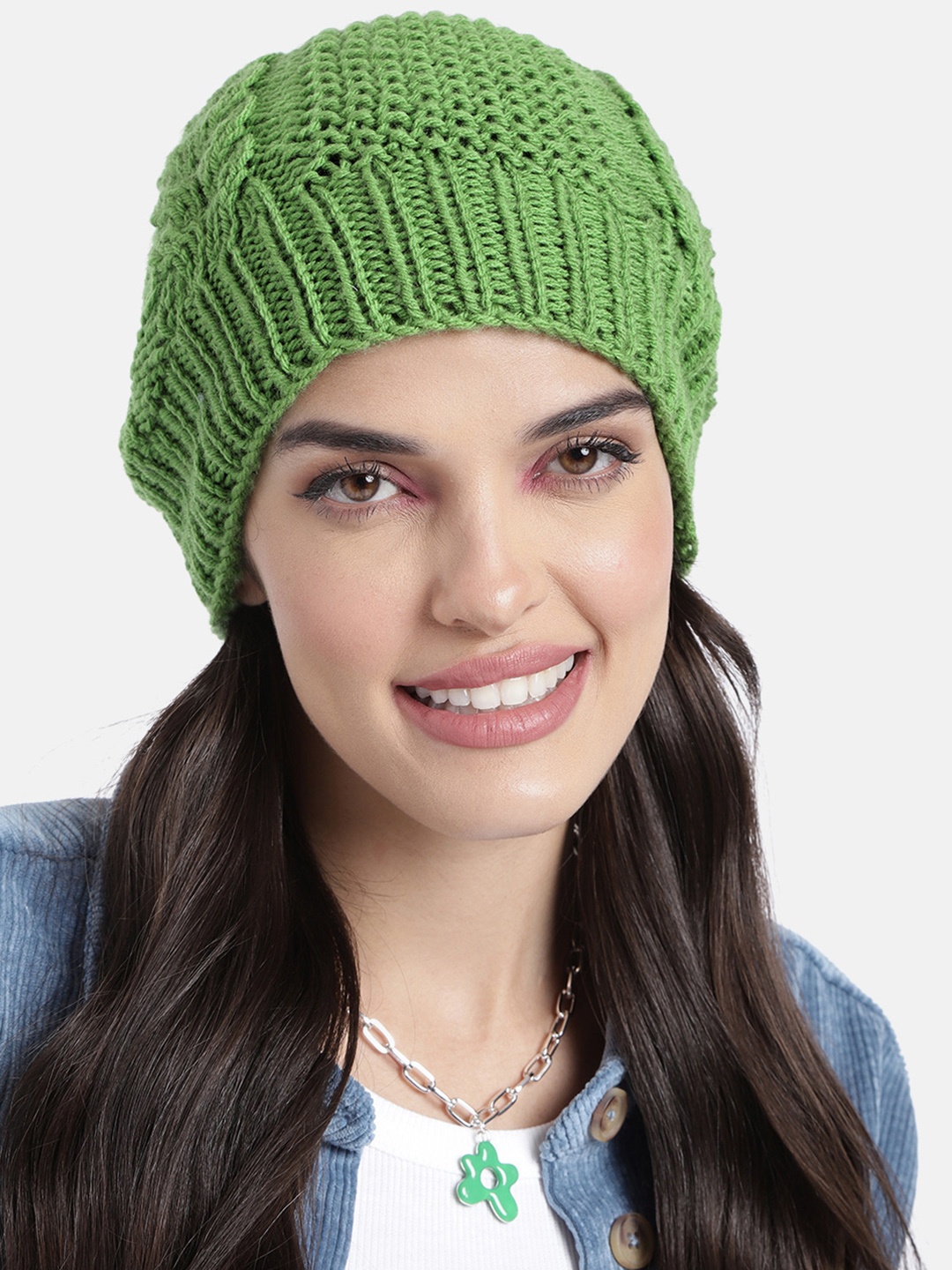 

Magic Needles Unisex Green Self Design Beanie