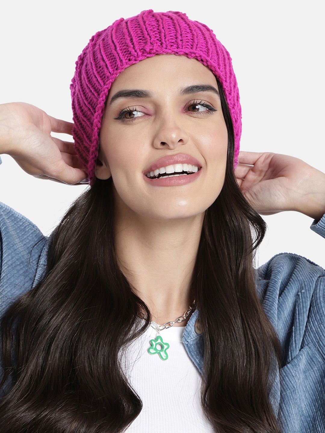 

Magic Needles Unisex Magenta Self Design Beanie