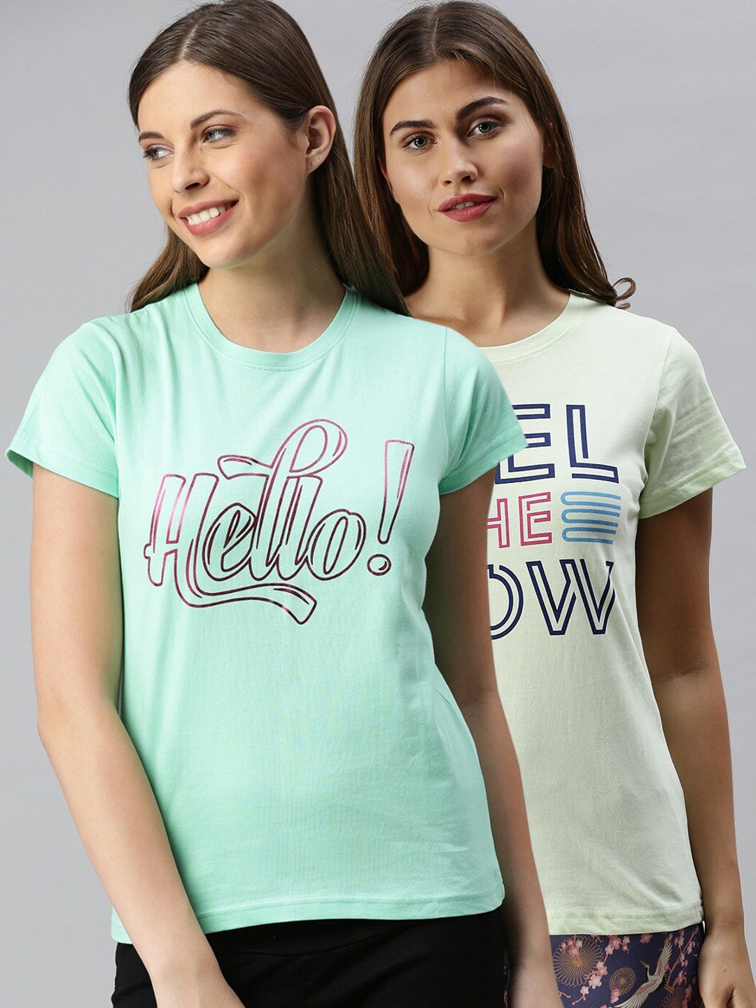 

Kryptic Women Pack Of 2 Printed Pure Cotton Lounge T-Shirts, Green