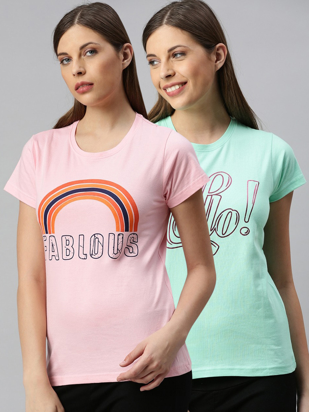 

Kryptic Women Pack Of 2 Printed Pure Cotton Lounge T-Shirts, Green