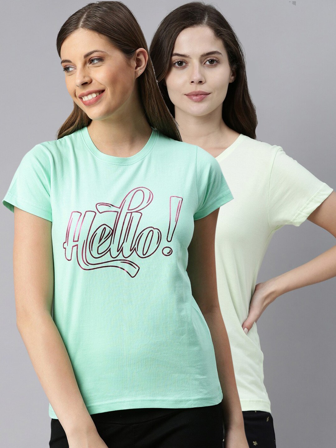 

Kryptic Women Pack Of 2 Printed Pure Cotton Lounge T-Shirts, Green