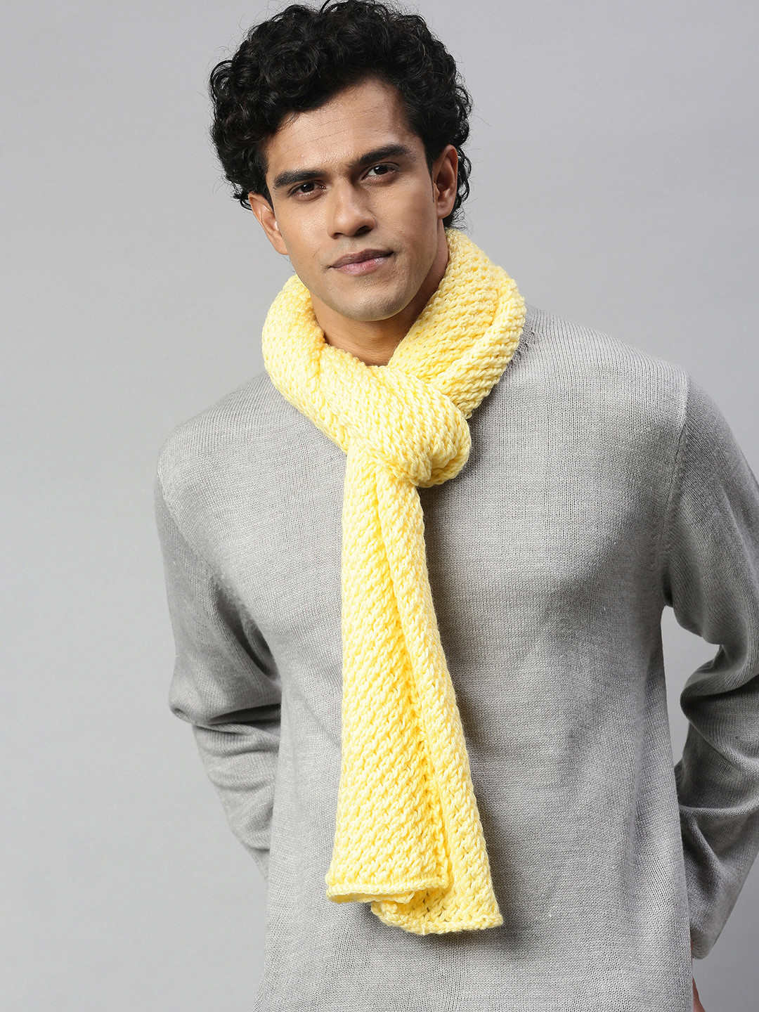 

Magic Needles Unisex Yellow Self Design Scarf