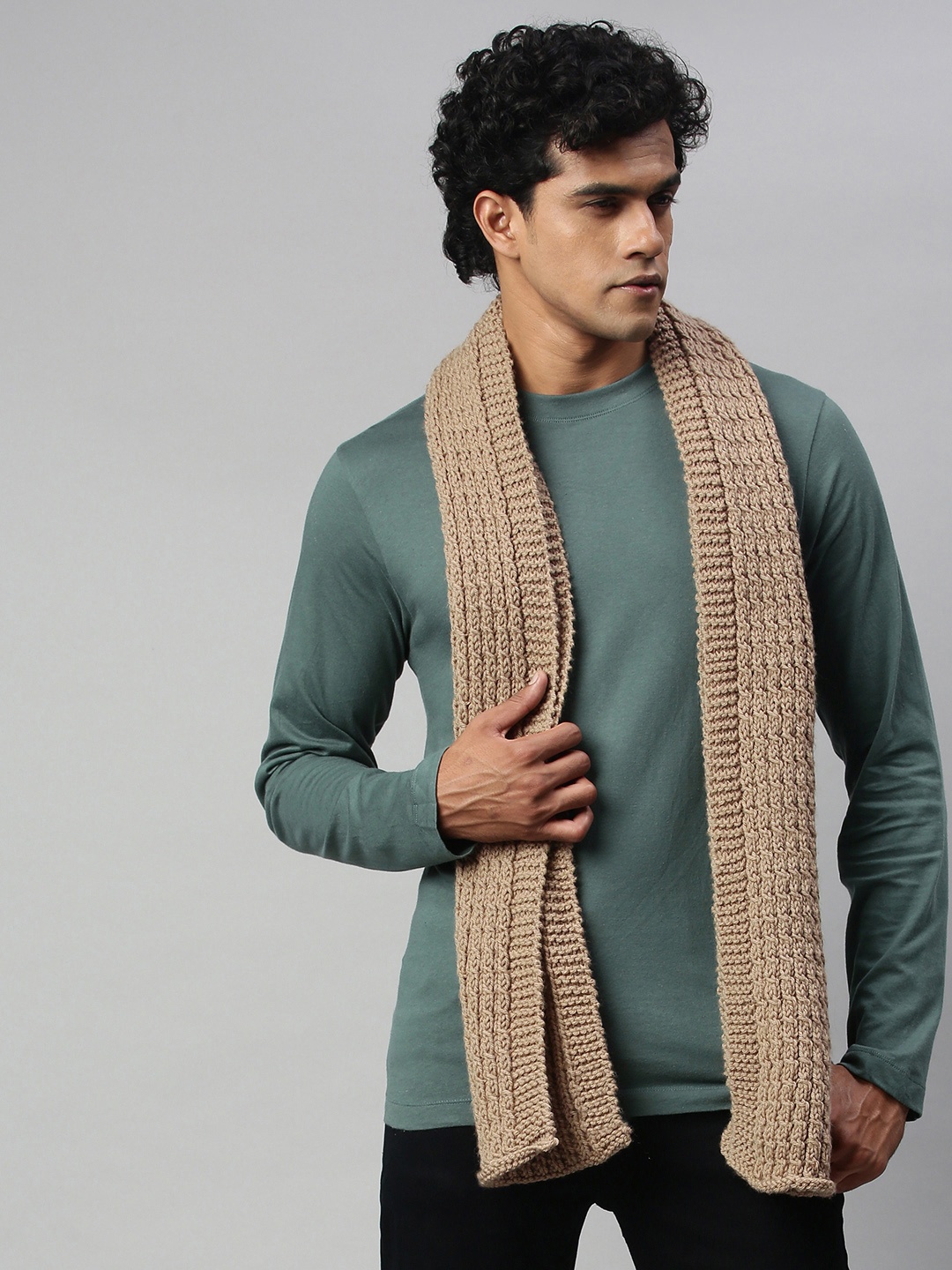 

Magic Needles Unisex Brown Self Design Scarf