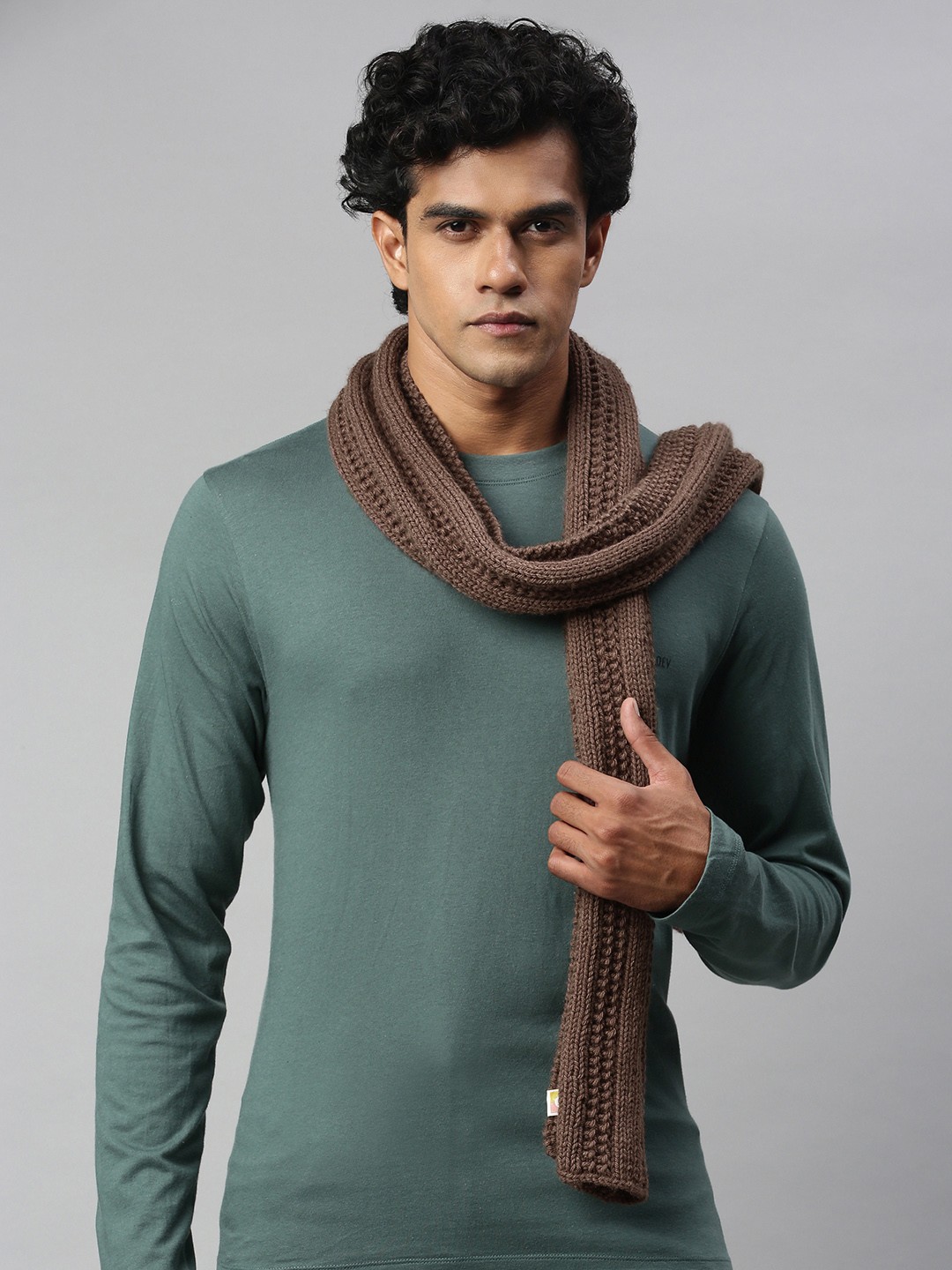 

Magic Needles Unisex Brown Self-design Scarf