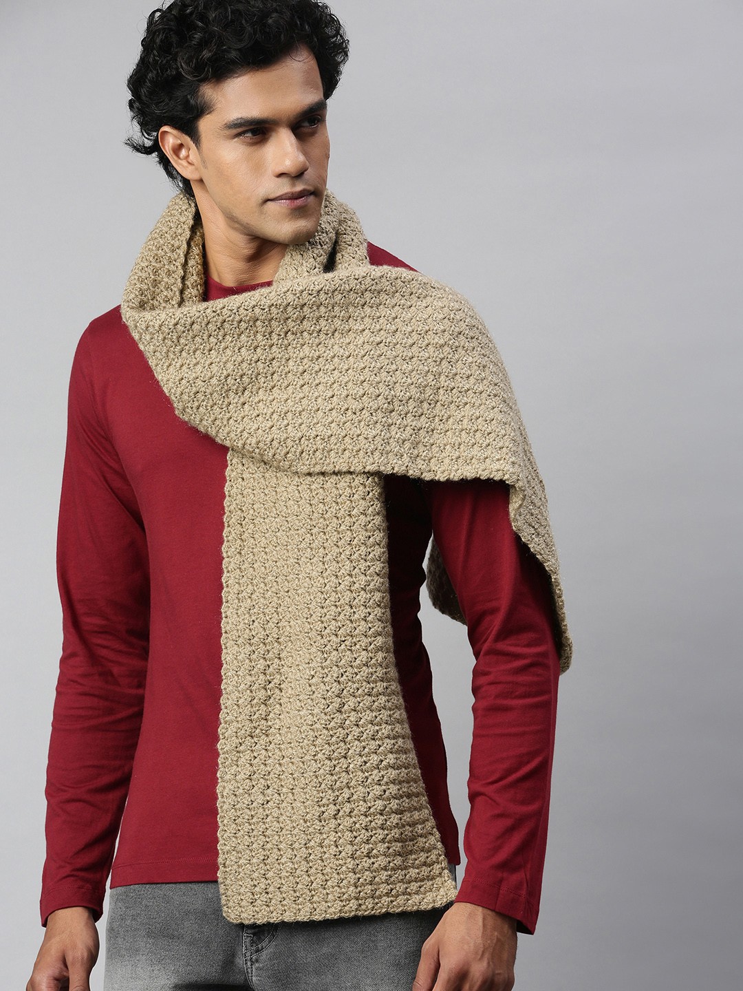

Magic Needles Unisex Brown Self Design Scarf