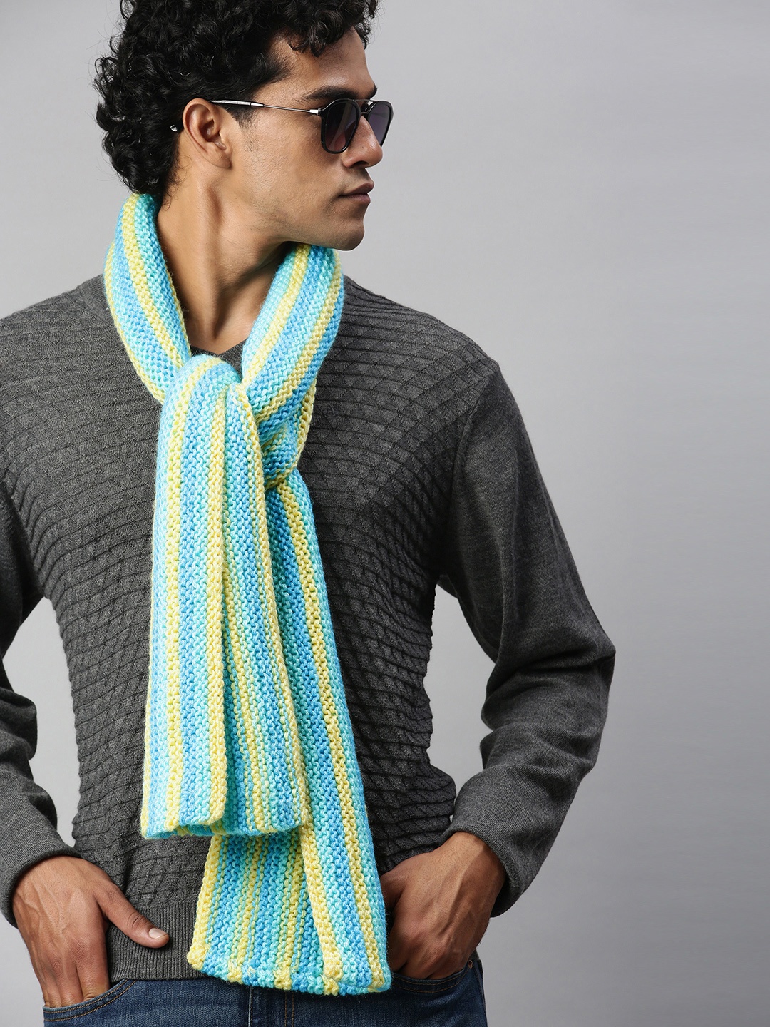 

Magic Needles Unisex Yellow & Blue Self Design Scarf