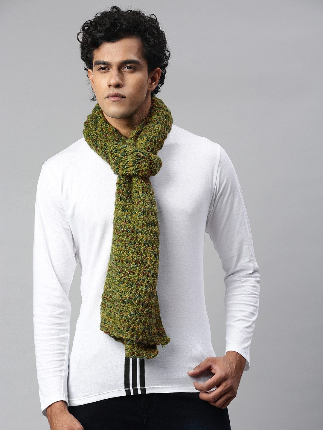 

Magic Needles Unisex Olive Green & Yellow Self-design Scarf