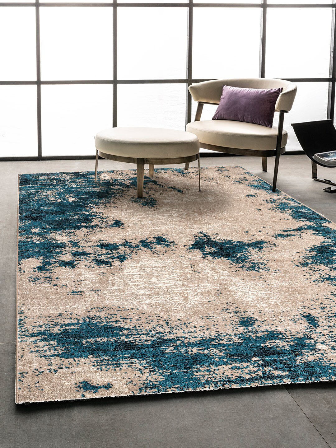 

DDecor Beige & Blue Printed Medium Carpet