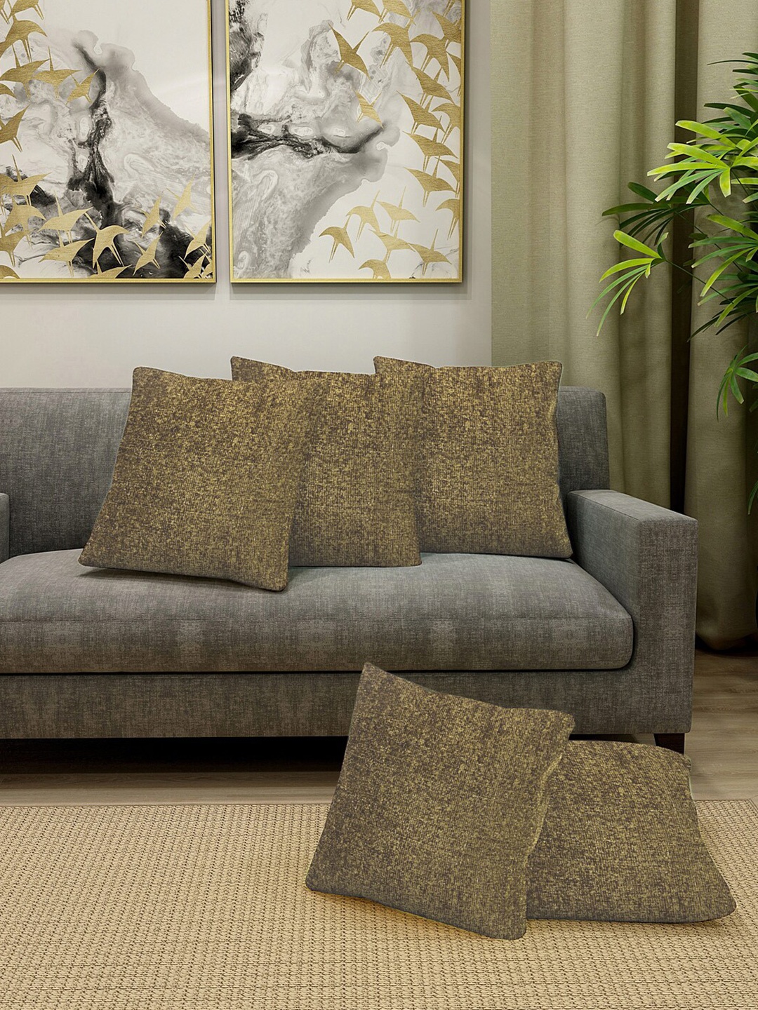 

KLOTTHE Khaki Set of 5 Square Cushion Covers