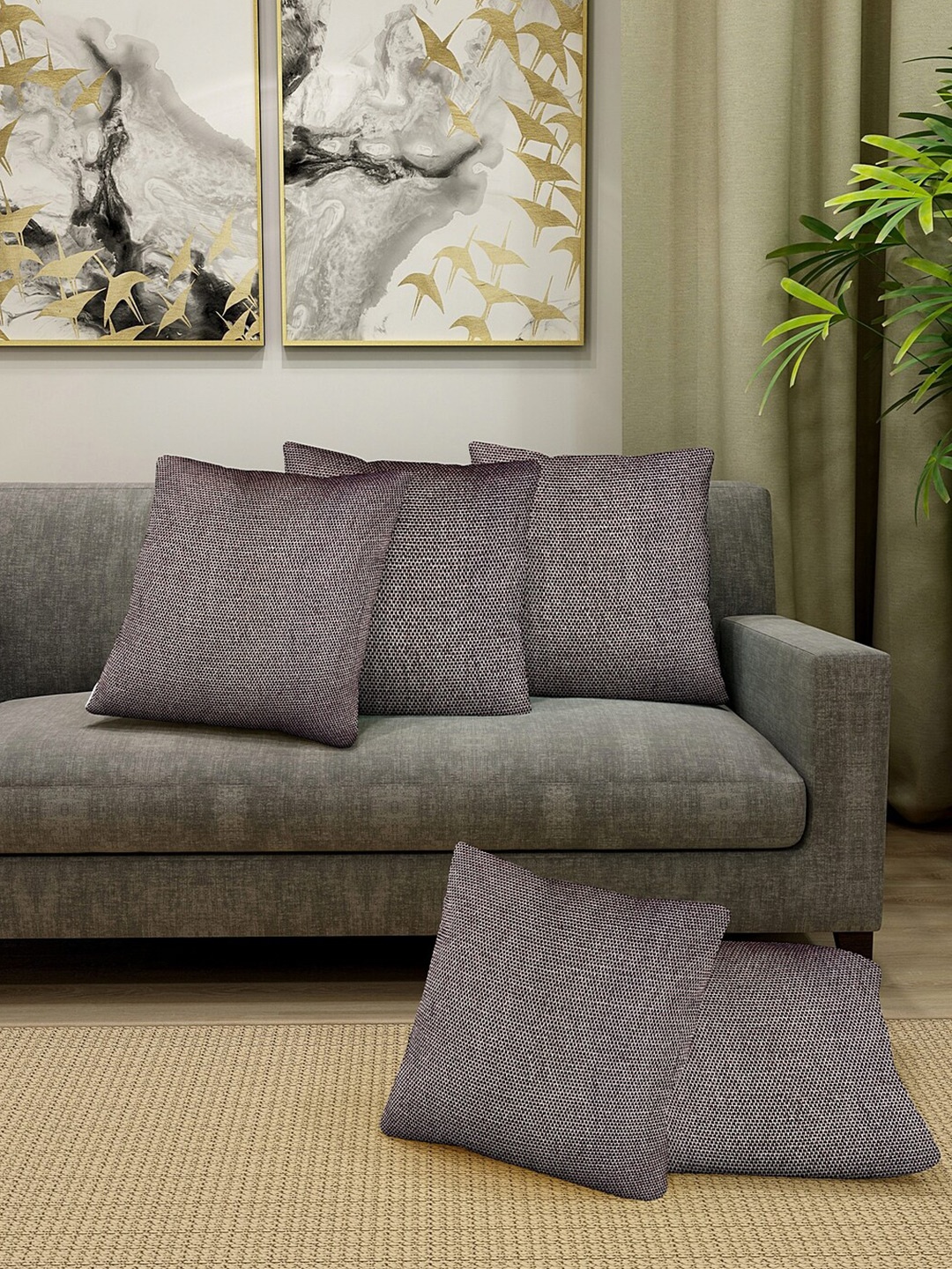 

KLOTTHE Brown Set of 5 Square Cushion Covers