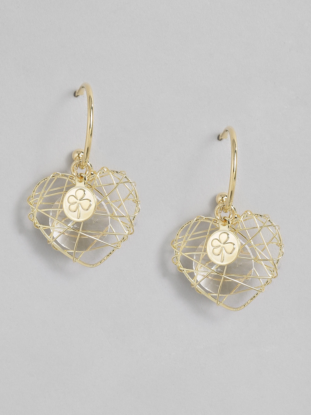 

MIDASKART Rhodium Plated Gold-Toned Contemporary Drop Earrings