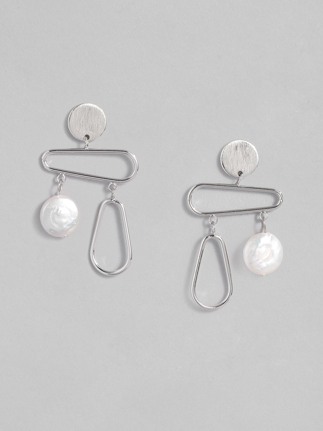 

MIDASKART Rhodium-Plated Silver-Toned Contemporary Drop Earrings