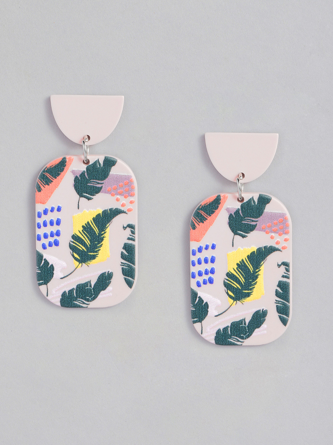 

MIDASKART Pink & Green Handcrafted Geometric Drop Earrings