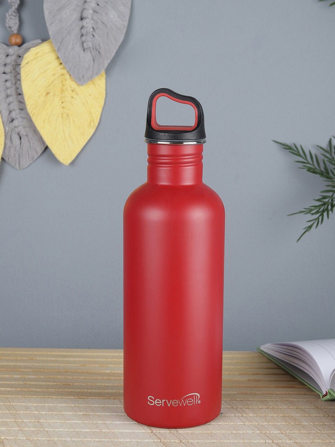 

Servewell Red & Black Solid Captain Stainless Steel Single Wall Water Bottle 1000 ML
