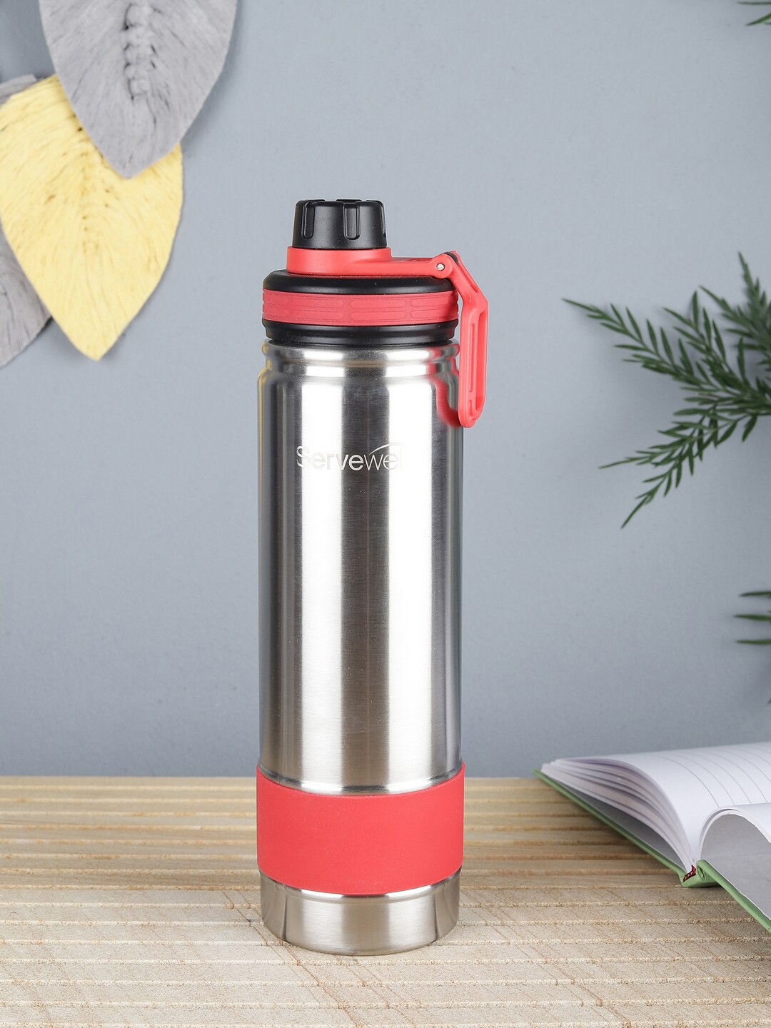 

Servewell Silver-Toned & Red Thunder Stainless Steel Vacuum Bottle 700 ml