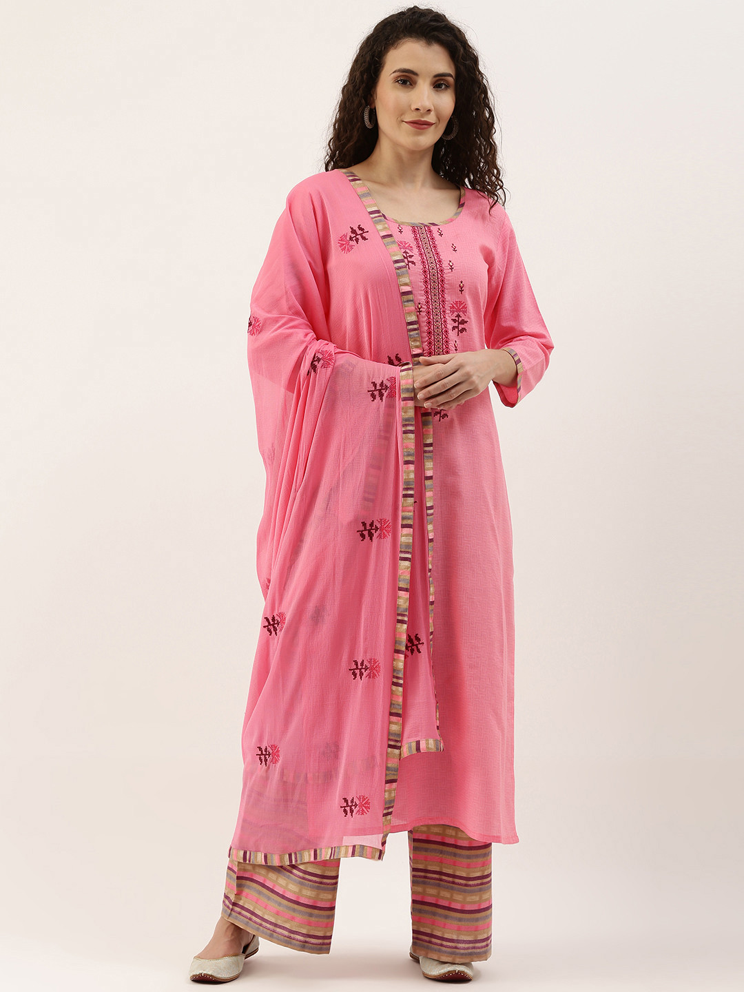 

SheWill Pink Embroidered Unstitched Dress Material