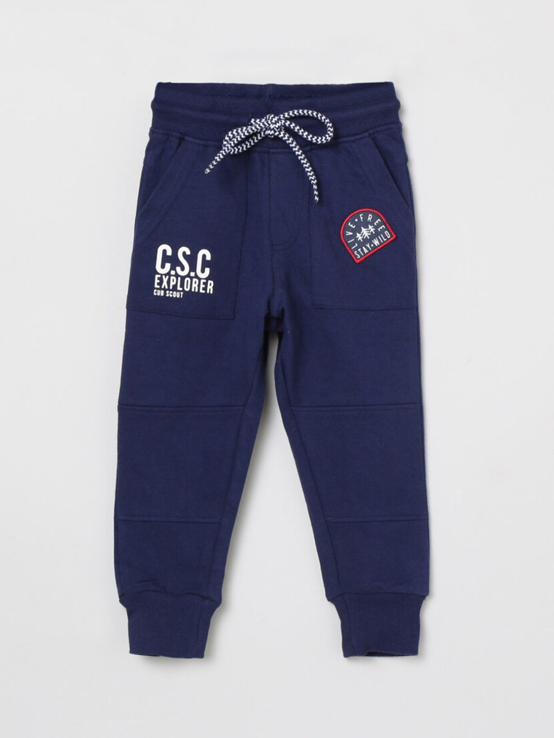 

max Boys Navy Blue Printed Cotton Jogger Pants