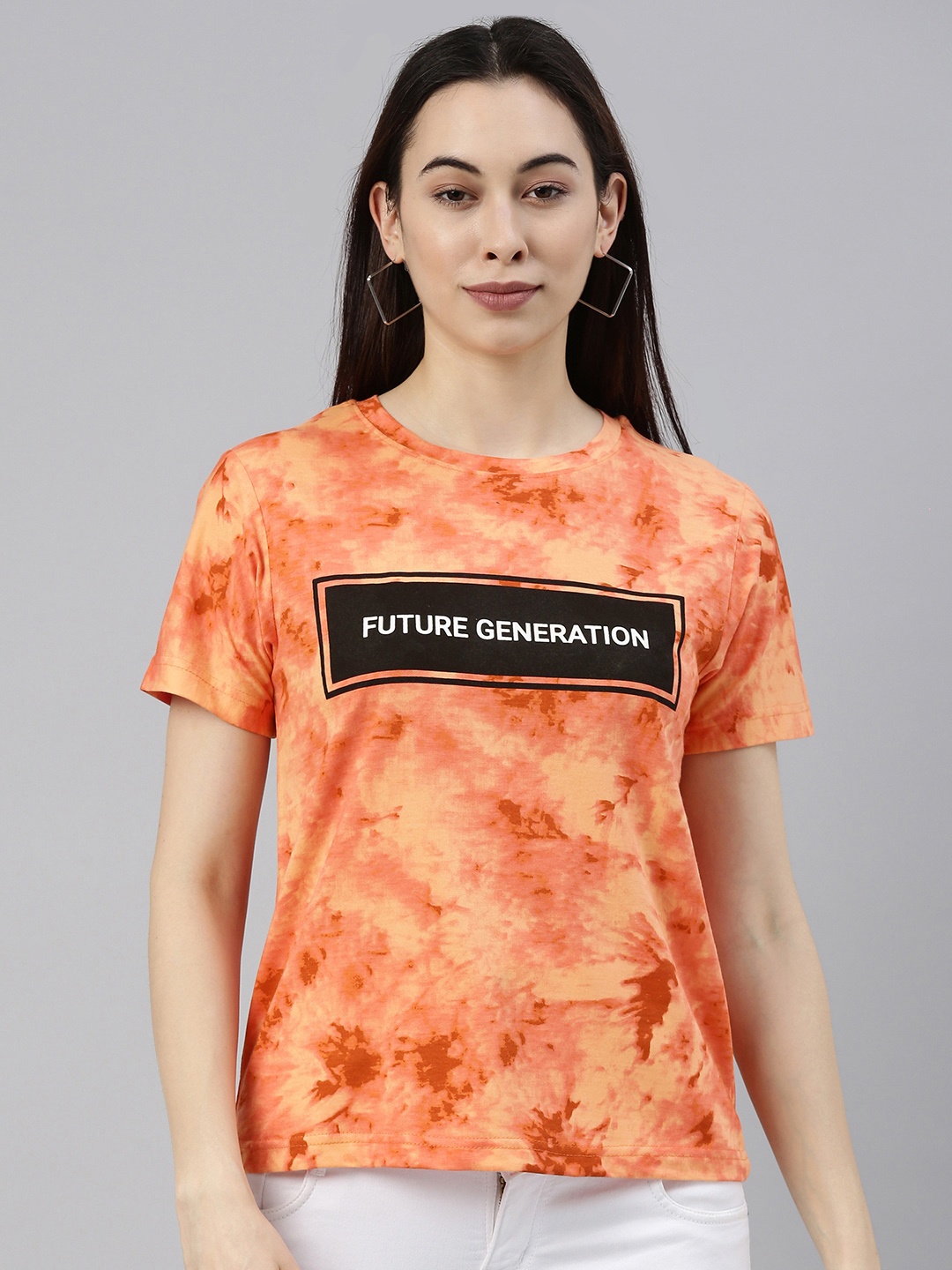 

JUNEBERRY Women Orange Dyed T-shirt