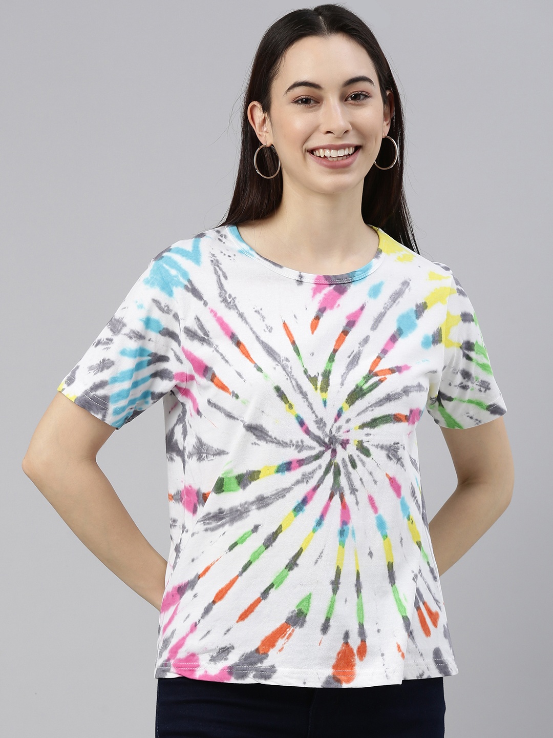 

JUNEBERRY Women Multicoloured Tie and Dye T-shirt, Multi