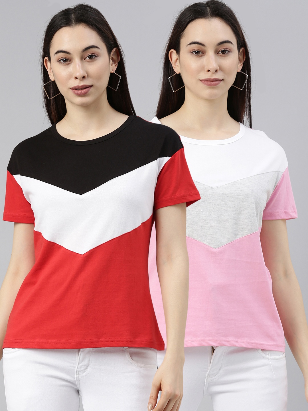 

JUNEBERRY Women Pack of 2 Colourblocked T-shirt, Red