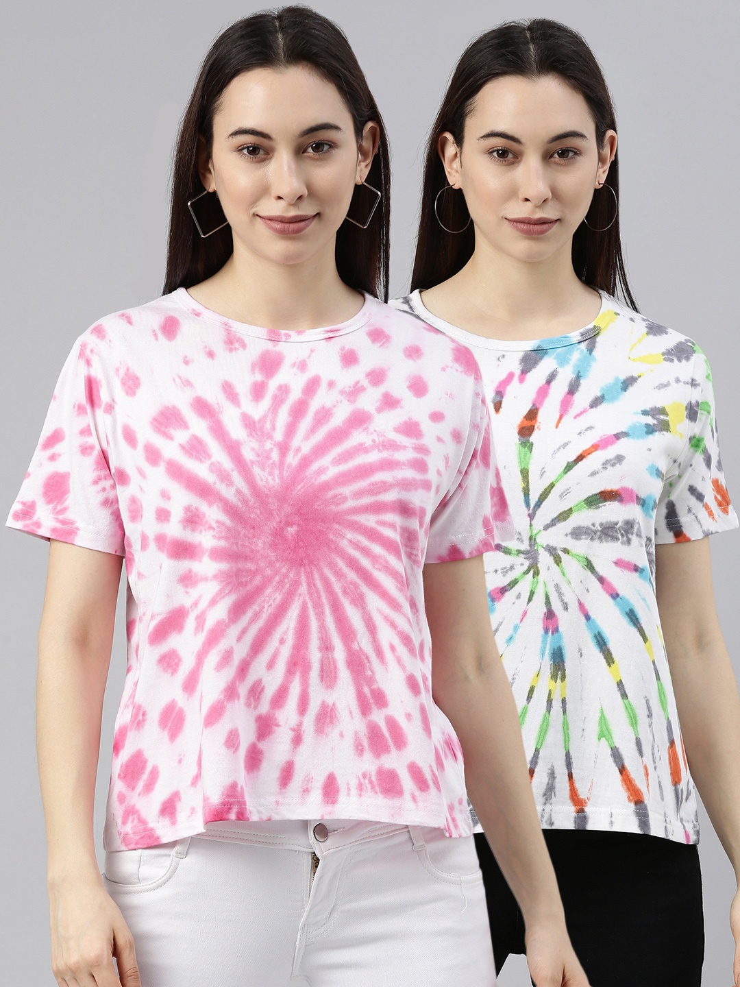 

JUNEBERRY Women Pack of 2 Multicoloured Tie and Dye T-shirt, Multi