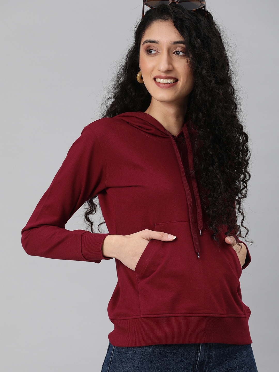 

JUNEBERRY Women Maroon Hooded Sweatshirt