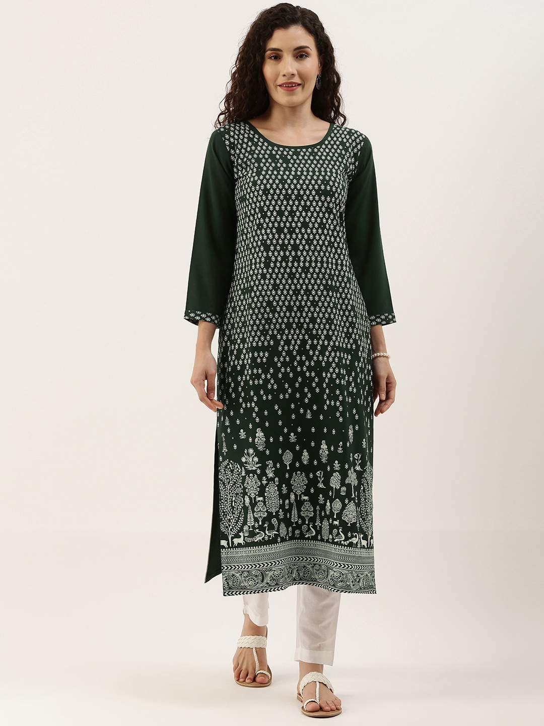 

SheWill Women Green Ethnic Motifs Printed Crepe Kurta
