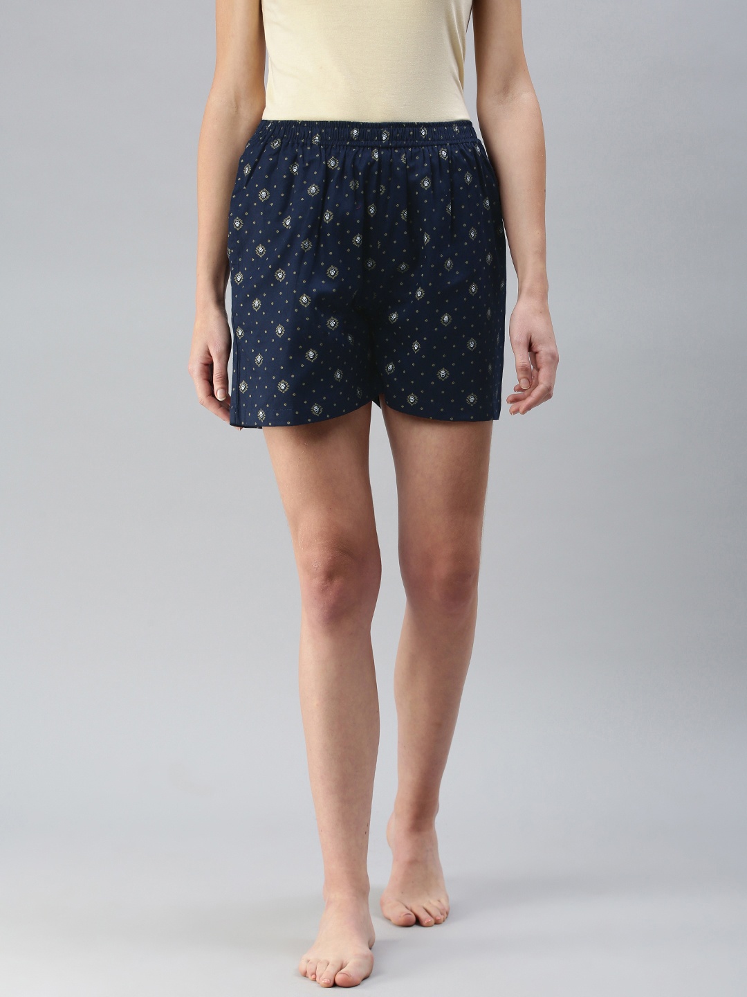 

NOT YET by us Women Navy Blue Printed Lounge Shorts