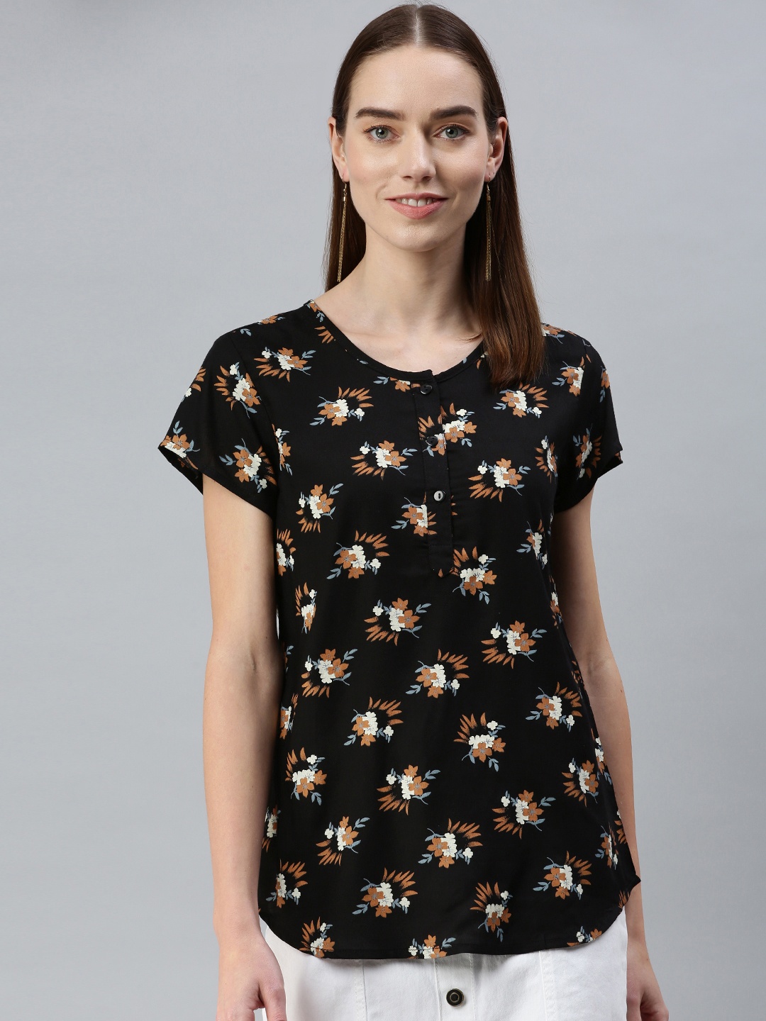 

NOT YET by us Black Floral Regular Top