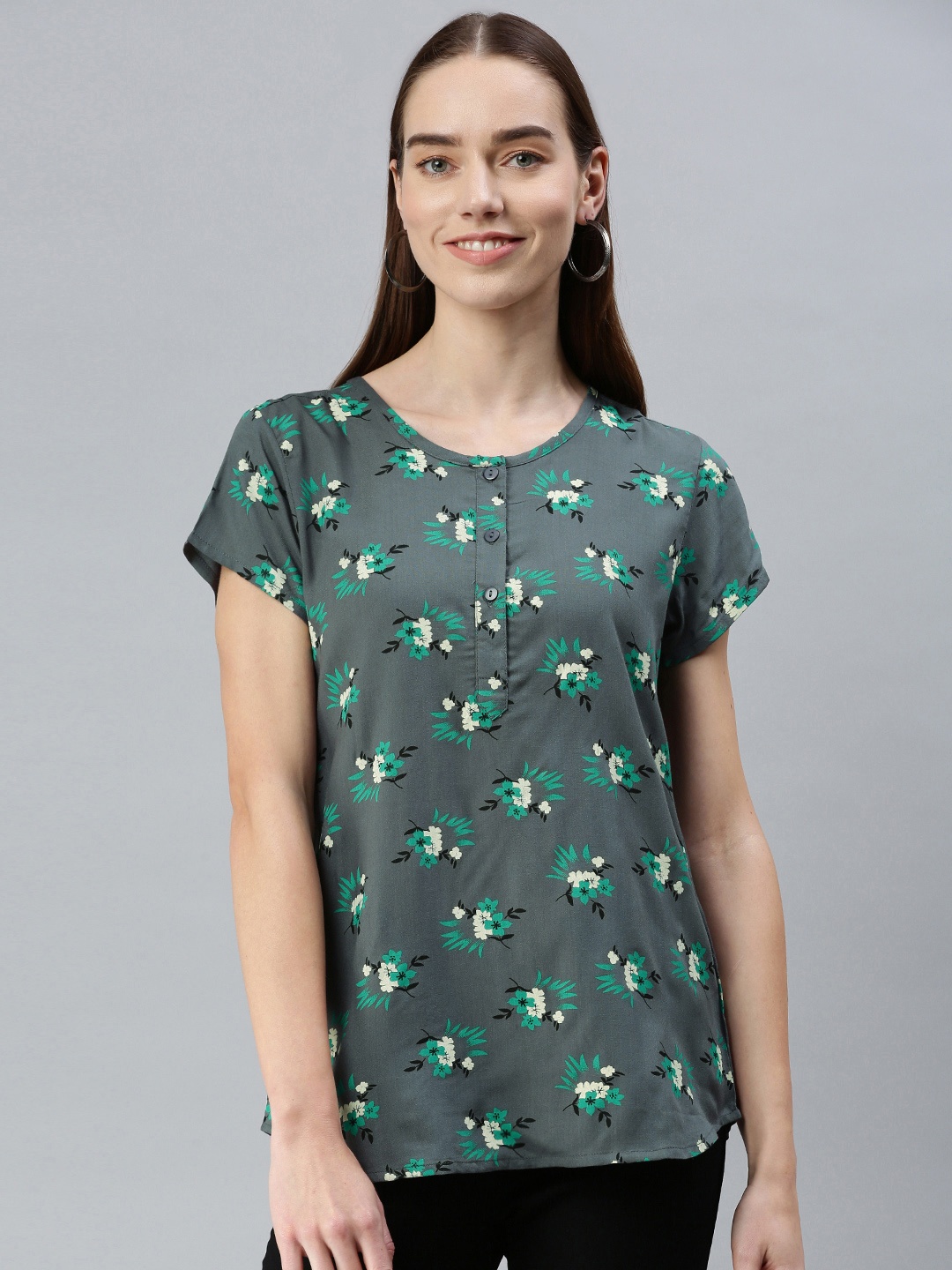 

NOT YET by us Grey Floral Regular Top