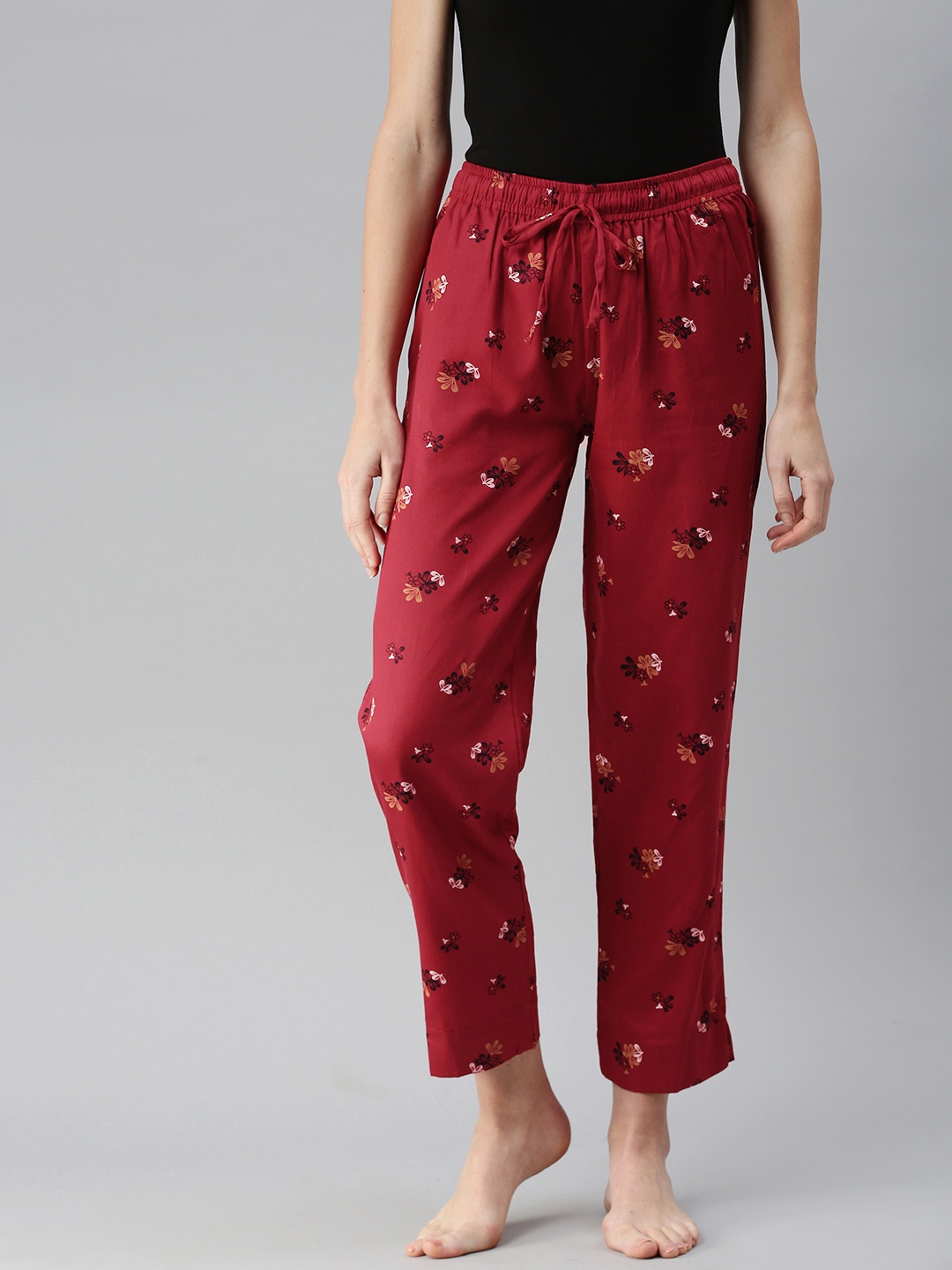 

NOT YET by us Women Maroon Floral Printed Lounge Pants