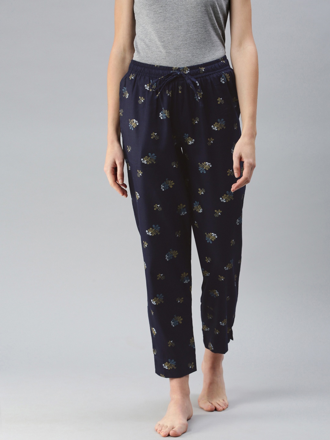 

NOT YET by us Women Navy Blue Printed Cotton Lounge Pants
