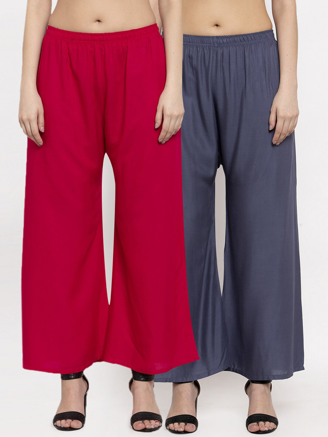 

Miaz Lifestyle Women Grey & Pink Pack of 2 Solid Wide Leg Woven Palazzos
