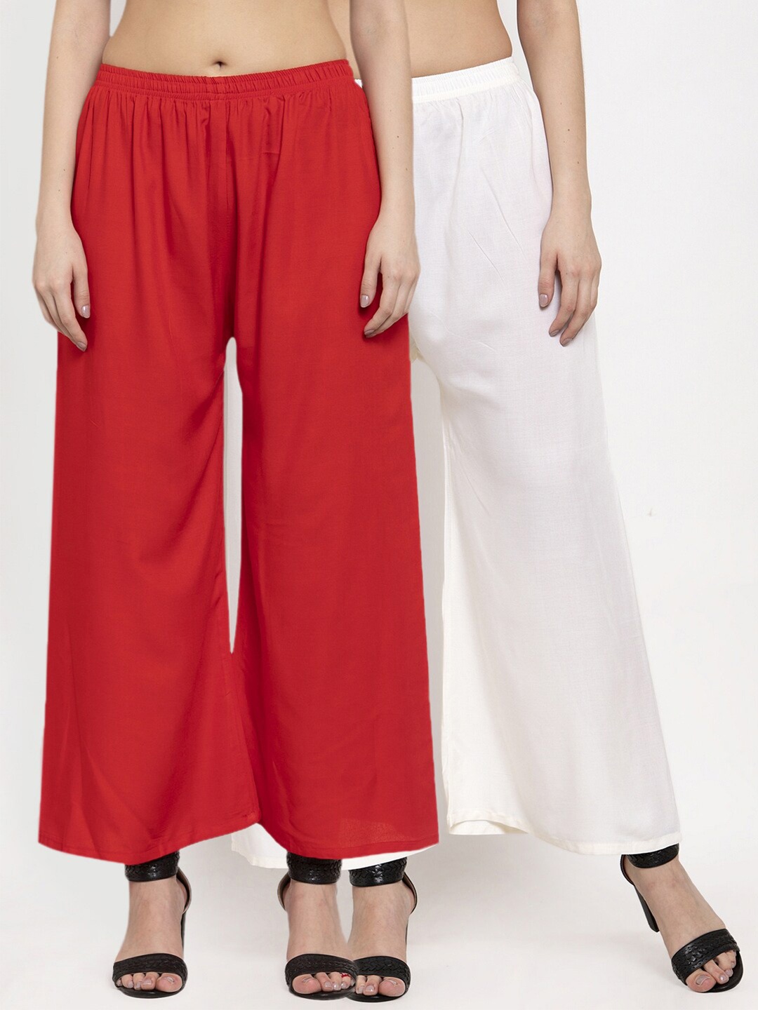 

Miaz Lifestyle Women Set of 2 Red & White Solid Wide Leg Palazzos