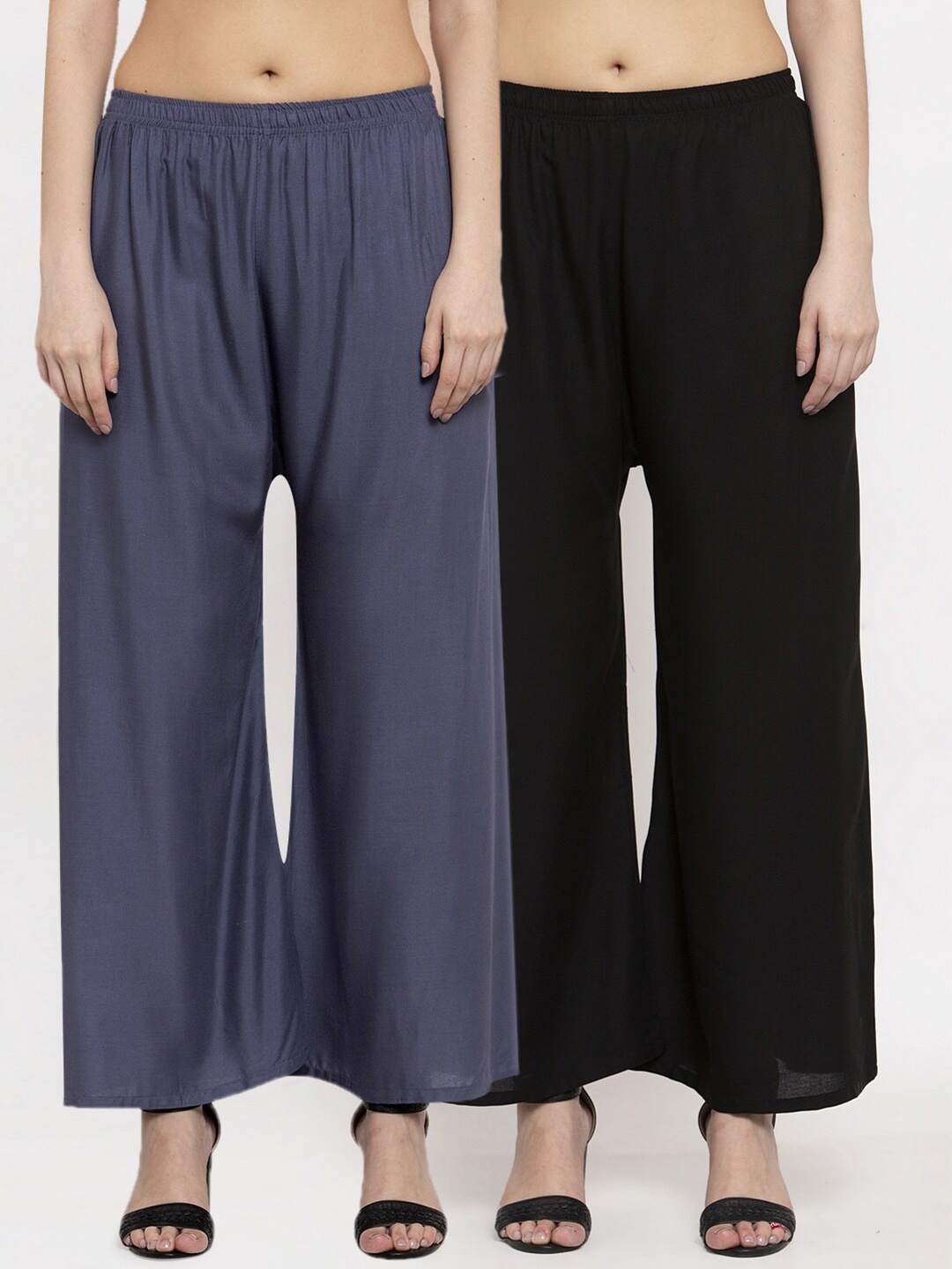 

Miaz Lifestyle Women Black & Grey Pack of 2 Solid Wide Leg Woven Palazzos