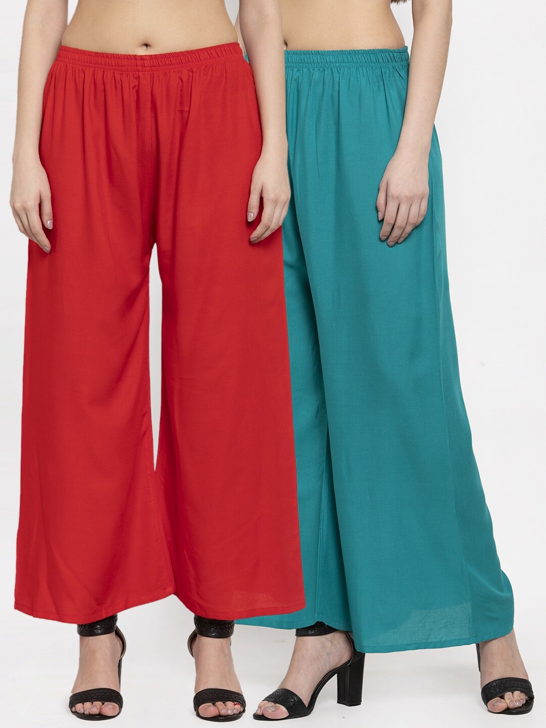 

Miaz Lifestyle Women Pack of 2 Red & Green 2 Flared Palazzos