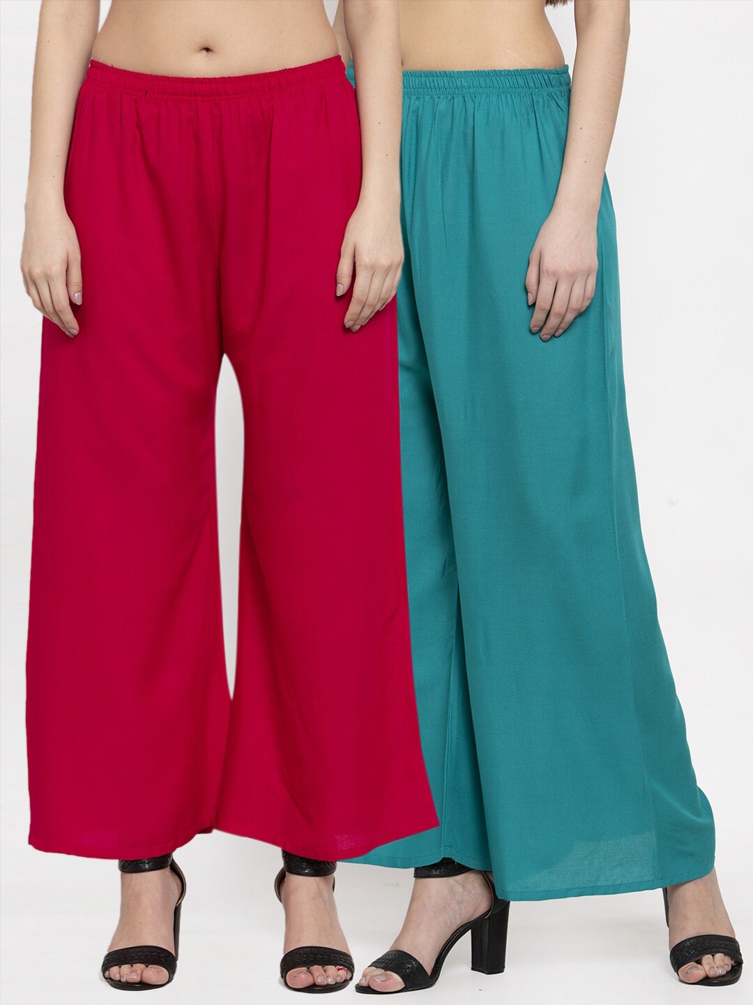

Miaz Lifestyle Women Pack of 2 Turquoise Blue & Red 2 Palazzos