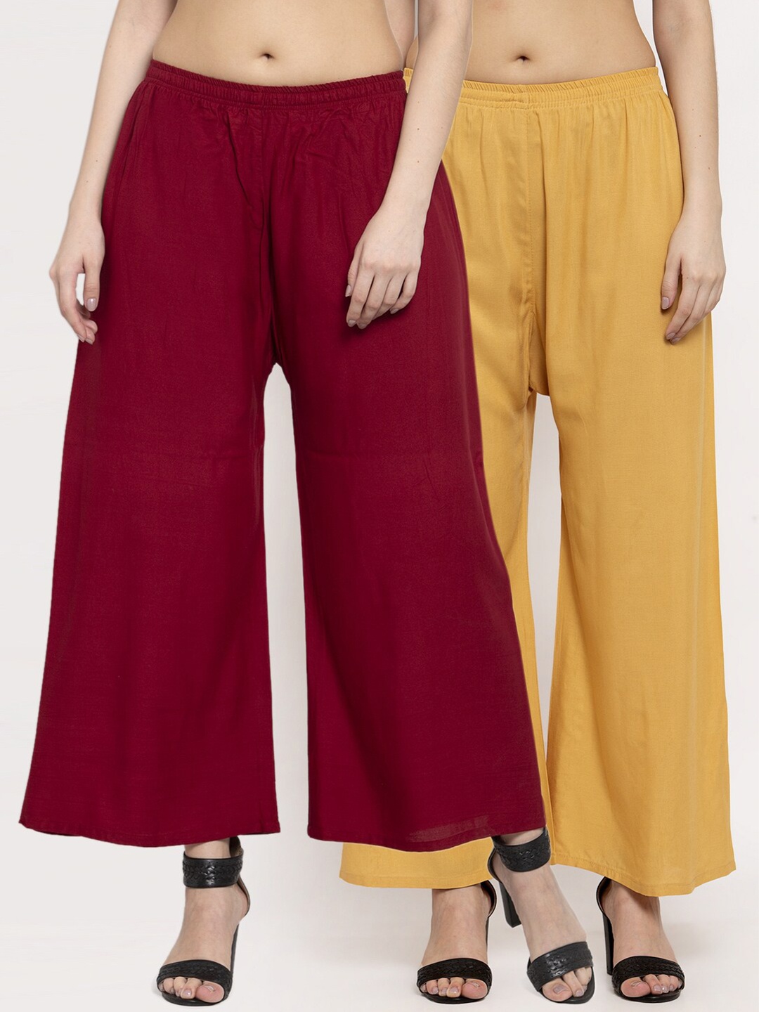 

Miaz Lifestyle Women Pack of 2 Maroon & Beige Solid Palazzos