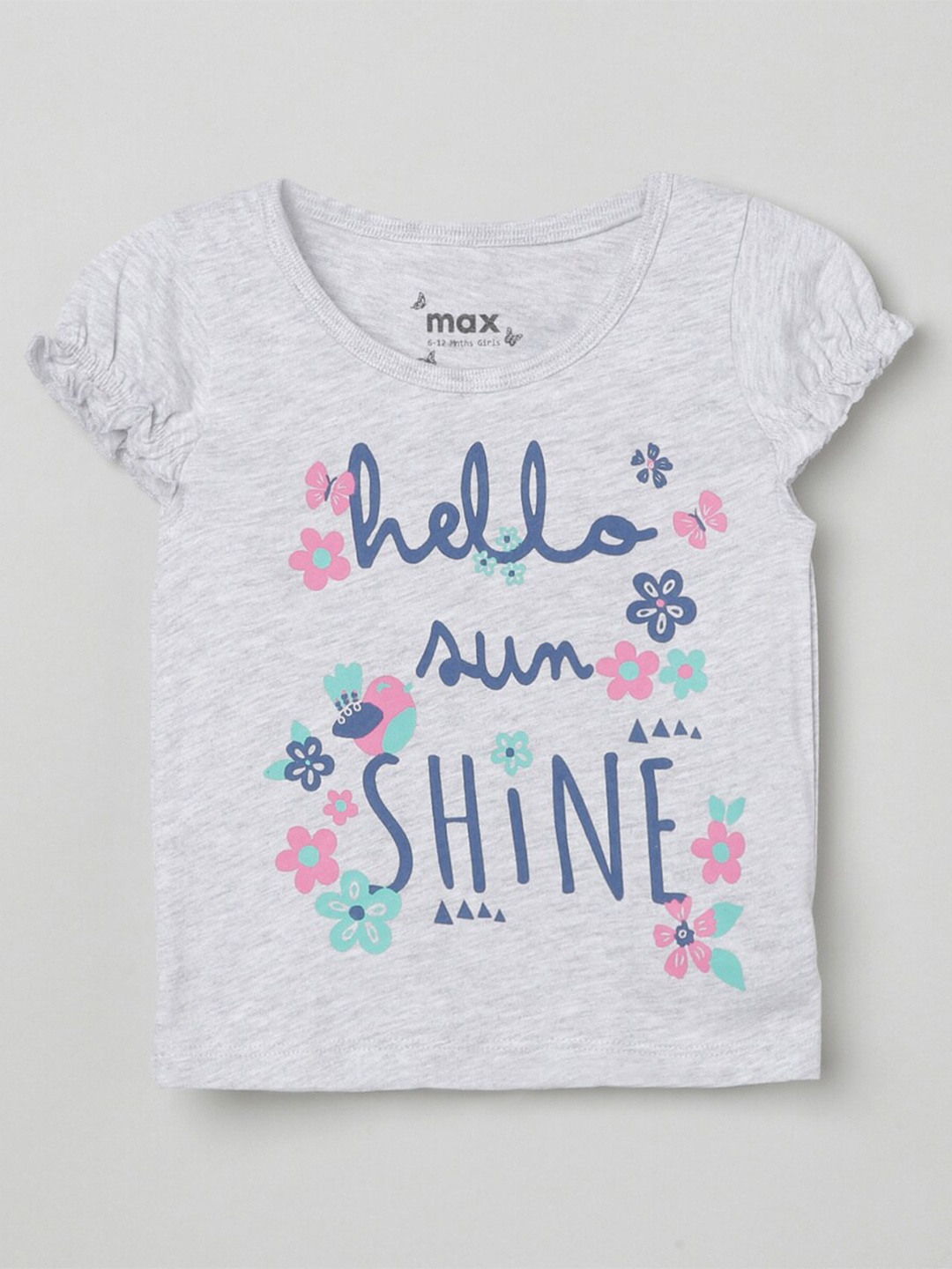 max Girls Grey & Blue Printed T-shirt