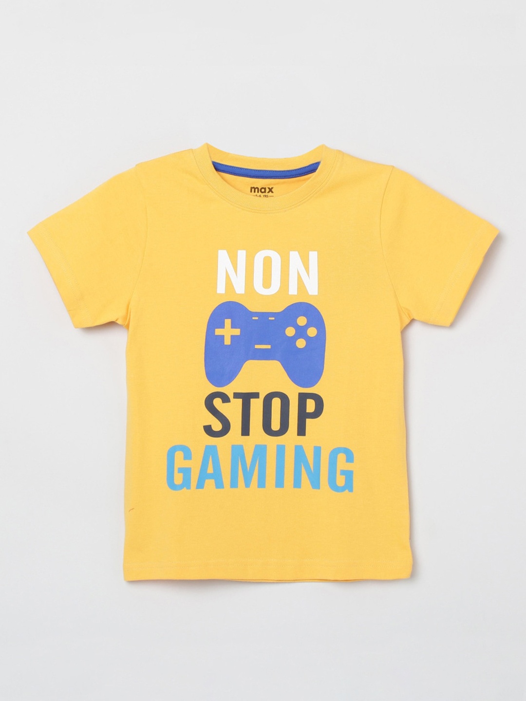 

max Boys Yellow & Blue Typography Printed T-shirt