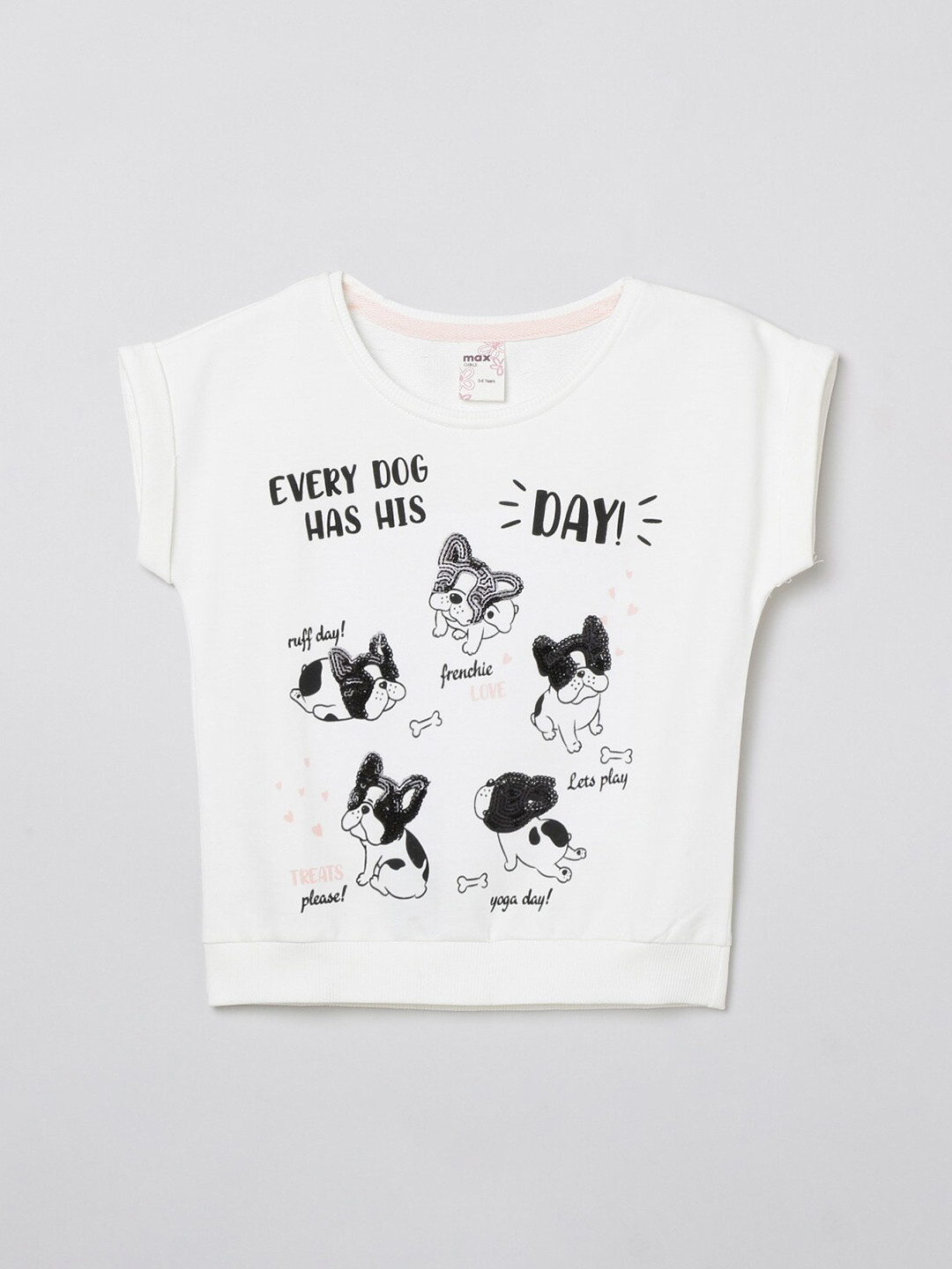 

max Girls Off White & Black Printed T-shirt