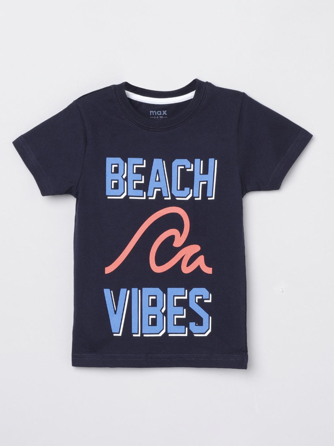 

max Boys Navy Blue Typography Printed Cotton Pure Cotton T-shirt