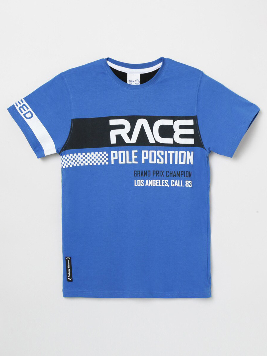 

max Boys Blue and White Typography Printed Cotton Pure Cotton T-shirt