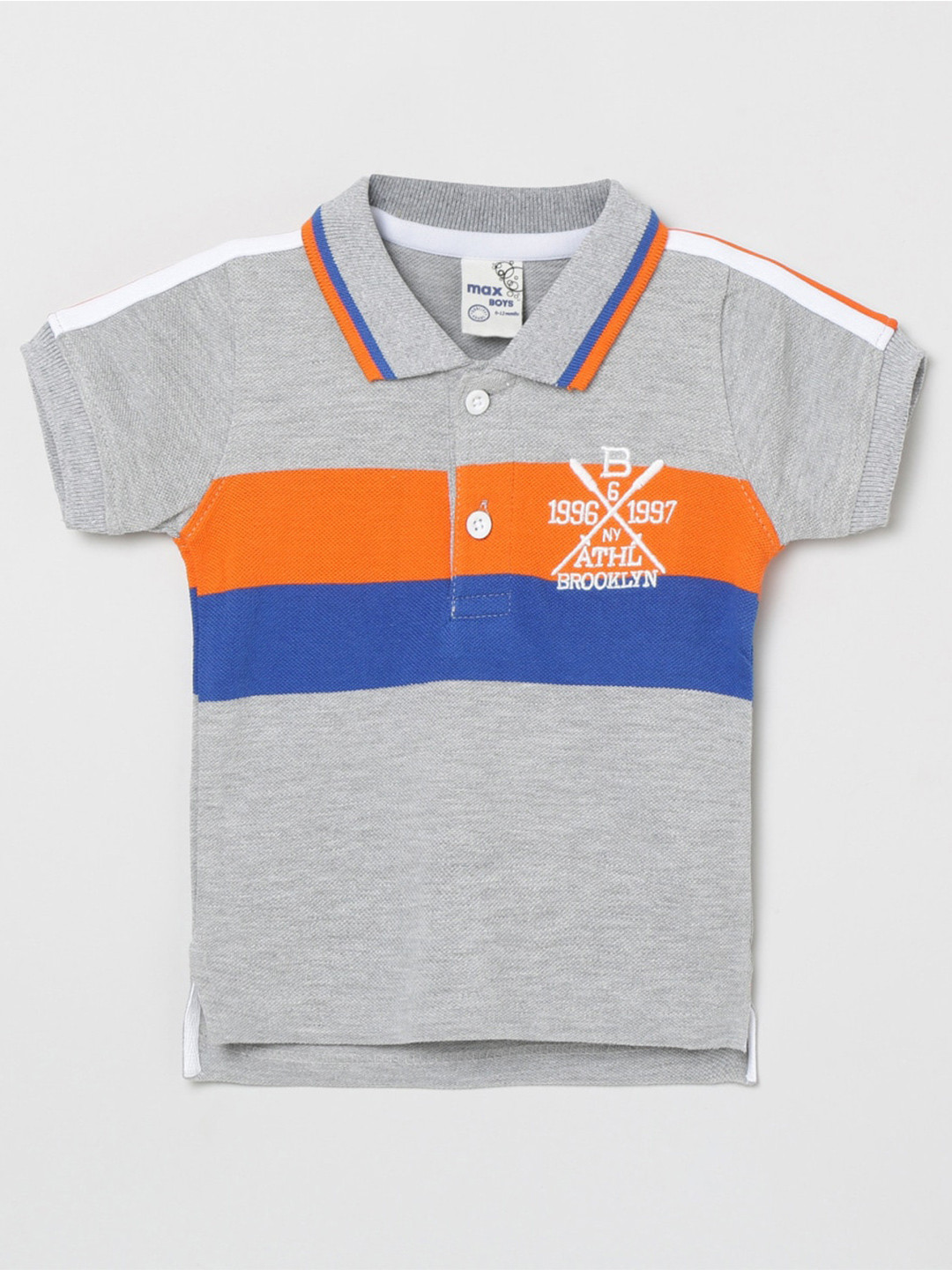 

max Boys Grey & Blue Colourblocked Polo Collar T-shirt