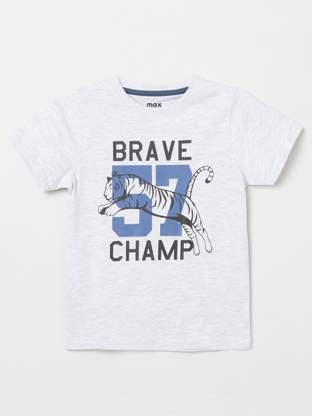 

max Boys Grey and Blue Typography Printed Cotton Pure Cotton T-shirt