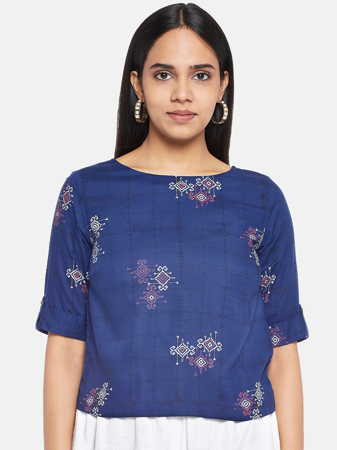 

AKKRITI BY PANTALOONS Navy Blue Printed Regular Top