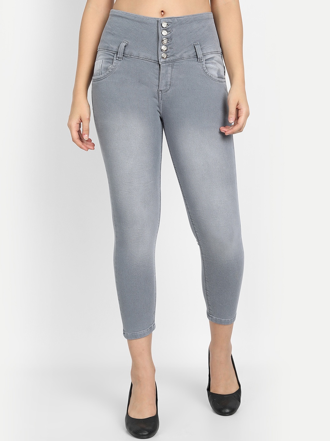 

BROADSTAR Women Grey Skinny Fit High-Rise Light Fade Jeans