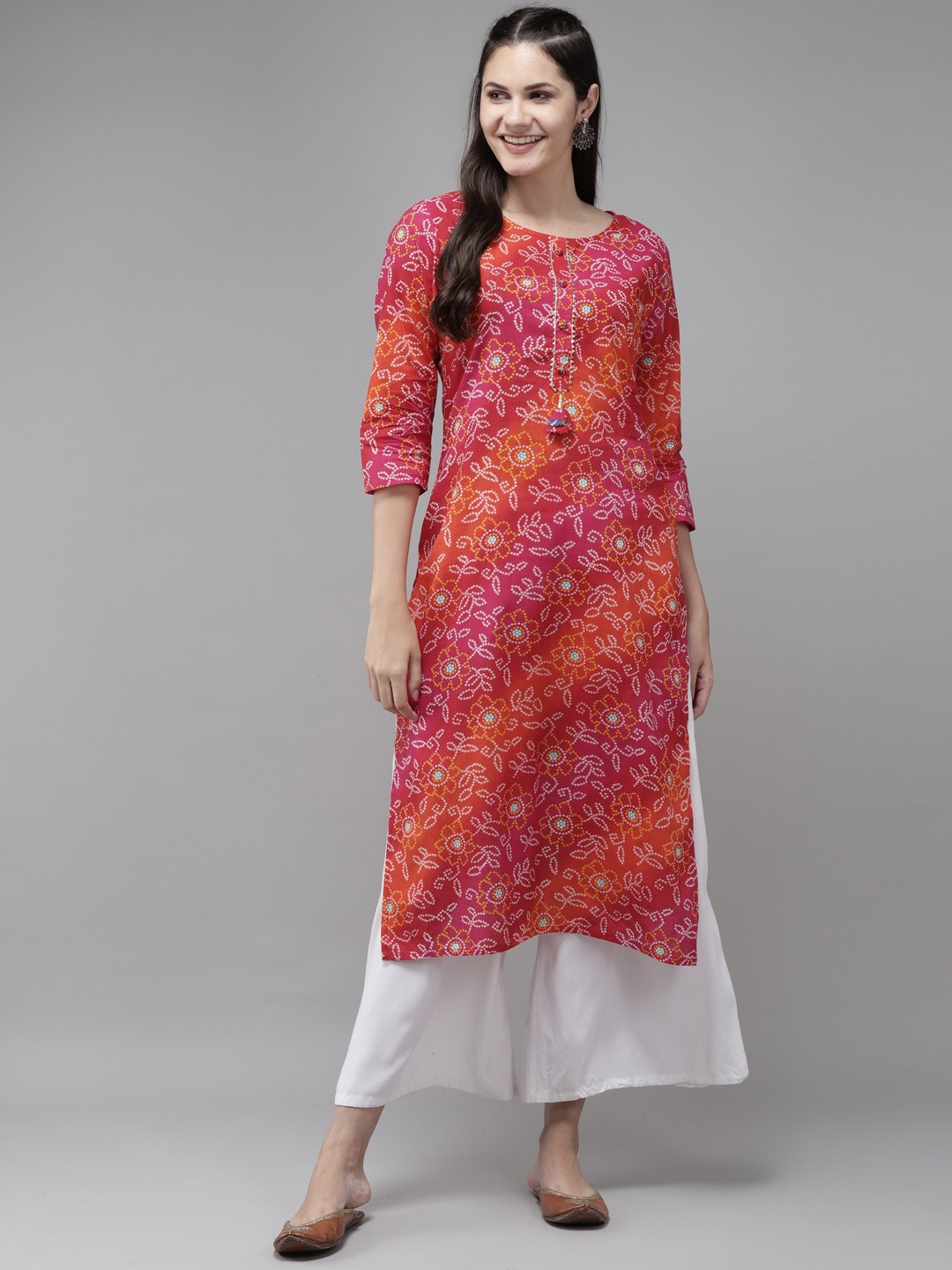 

Yufta Women Pink & Orange Bandhani Printed Kurta